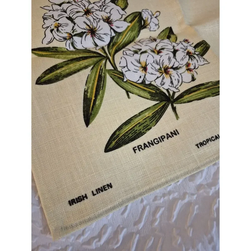 💥 Large Irish Linen Tea Towel-Tropical Flowers By Ulster #5863. 19x29 Inches Cu